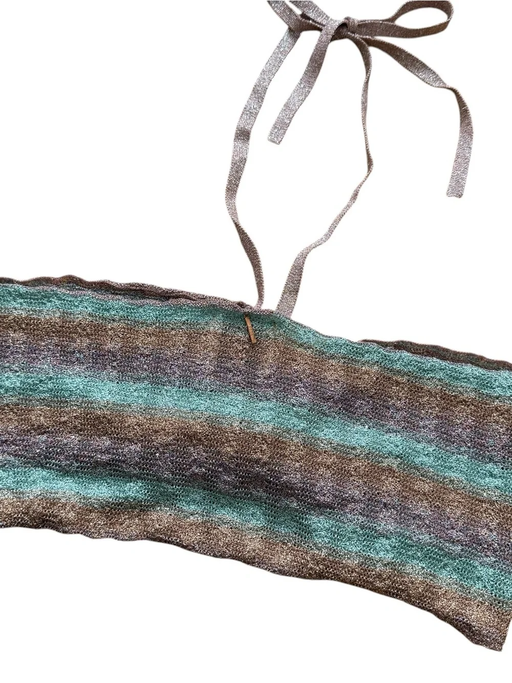 Misa Los Angeles Blanca Shimmer Knit Halter Top Size Medium Blue Combo $178 - Picture 10 of 16